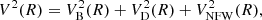 $$ \begin{aligned} V^2(R)=V_{\rm B}^2(R)+V_{\rm D}^2(R)+V_{\rm NFW}^2(R), \end{aligned} $$