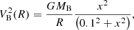 $$ \begin{aligned} V^2_{\rm B}(R)= \frac{GM_{\rm B}}{R}\frac{x^2}{\left(0.1^2+x^2\right)}, \end{aligned} $$