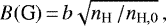 \begin{equation*} B(\textrm{G})\,{=}\,b \sqrt{n_{\textrm{H}}\,/n_{\textrm{H},0}}\,,\end{equation*}