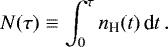 \begin{equation*} N(\tau) \equiv \int_0^{\tau} n_{\textrm{H}}(t) \,\textrm{d} t\,. \end{equation*}