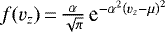$f(v_z)\,{=}\,\frac{\alpha}{\sqrt{\pi}}\,\textrm{e}^{-\alpha^2 \left(v_z-\mu\right)^2}$