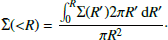 $$ \begin{aligned} \bar{\Sigma }({ < }R) = \frac{\int _{0}^{R} \! \Sigma (R^\prime ) 2 \pi R^\prime \, \mathrm{d}R^\prime }{\pi R^2}\cdot \end{aligned} $$