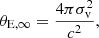 $$ \begin{aligned} \theta _{\rm E,\infty } = \frac{4 \pi \sigma _{\rm v}^{2}}{c^2}, \end{aligned} $$