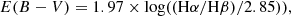 $$ \begin{aligned} E(B-V) = 1.97 \times \log ( (\mathrm{H\alpha /H\beta })/2.85) ) , \end{aligned} $$