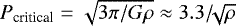 Mathematical equation: $P_{\textrm{critical}} = \sqrt{3\pi/G\rho} \approx 3.3/\!\!\sqrt{\rho}$