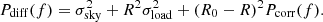 $$ \begin{aligned} P_\mathrm{diff} (f) = \sigma _\mathrm{sky} ^2 + R^2\sigma _\mathrm{load} ^2 + (R_0 - R)^2 P_\mathrm{corr} (f). \end{aligned} $$