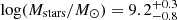 $ \log (M_{\mathrm{stars}}/M_{\odot}) = 9.2^{+0.3}_{-0.8} $