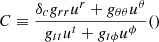 $$ \begin{aligned}&C \equiv \frac{\delta _c g_{rr}u^r+g_{\theta \theta }u^\theta }{g_{tt}u^t+g_{t\phi }u^\phi } () \end{aligned} $$