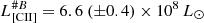 $ L_{\mathrm{[CII]}}^{\#B} = 6.6 ~(\pm 0.4) \times 10^8\,{L_\odot} $