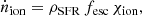 $$ \begin{aligned} \dot{n}_{\mathrm{ion}} = \rho _{\mathrm{SFR}} \, f_{\mathrm{esc}} \, \chi _{\mathrm{ion}}, \end{aligned} $$