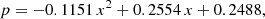 $$ \begin{aligned} p&= -0.1151 \, x^2 + 0.2554 \, x + 0.2488 ,\end{aligned} $$
