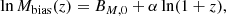 $$ \begin{aligned} \ln M_{\text{bias}} (z) = B_{M,0} + \alpha \ln (1+z), \end{aligned} $$