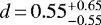 $d\,{=}\,0.55_{-0.55}^{&#x002B;0.65}$