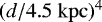 $(d/4.5\hspace{0.1cm} \rm{kpc})^4$