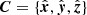 $ {\boldsymbol{C}}=\{\hat{\boldsymbol{x}},\hat{\boldsymbol{y}},\hat{\boldsymbol{z}}\} $