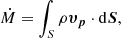 $$ \begin{aligned} \dot{M} = \int _{S} \rho \boldsymbol{\upsilon _p} \cdot \mathrm{d}\boldsymbol{S} , \end{aligned} $$