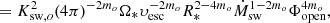 $$ \begin{aligned}&= K_{\mathrm{sw},o}^2 (4 \pi )^{-2m_o} \Omega _{*} \upsilon _{\rm esc}^{-2 m_o} R_{*}^{2-4m_o} \dot{M}_{\rm sw}^{1 - 2m_o} \Phi _{\rm open}^{4m_o} , \end{aligned} $$