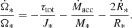 $$ \begin{aligned} \frac{\dot{\Omega }_{*}}{\Omega _{*}} = - \frac{\tau _{\rm tot}}{J_{*}} - \frac{\dot{M}_{\rm acc}}{M_{*}} - \frac{2\dot{R}_{*}}{R_{*}}. \end{aligned} $$