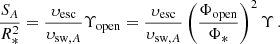 $$ \begin{aligned} \frac{S_A}{R_{*}^2} = \frac{\upsilon _{\rm esc}}{\upsilon _{\mathrm{sw},A}} \Upsilon _{\rm open} = \frac{\upsilon _{\rm esc}}{\upsilon _{\mathrm{sw},A}} \left( \frac{\Phi _{\rm open}}{\Phi _{*}} \right)^2 \Upsilon \, . \end{aligned} $$