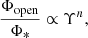 $$ \begin{aligned} \frac{\Phi _{\rm open}}{\Phi _{*}} \propto \Upsilon ^n , \end{aligned} $$