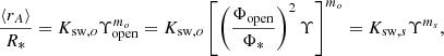 $$ \begin{aligned} \frac{\langle r_{A}\rangle }{R_{*}} = K_{\mathrm{sw},o} \Upsilon _{\rm open}^{m_o} = K_{\mathrm{sw},o} \left[\left(\frac{\Phi _{\rm open}}{\Phi _{*}}\right)^2\Upsilon \right]^{m_o} = K_{\mathrm{sw},s} \Upsilon ^{m_s} , \end{aligned} $$