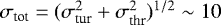 $\sigma_{\textrm{tot}} = (\sigma_{\textrm{tur}}^2 &#x002B; \sigma_{\textrm{thr}}^2)^{1/2} \sim 10$