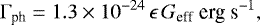 \begin{align*} \Gamma_{\textrm{ph}} &= 1.3\times 10^{-24} \, \epsilon \, G_{\textrm{eff}} \text{ erg s}^{-1}, \end{align*}