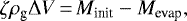 \begin{equation*} \zeta\rho_{\textrm{g}}\Delta V\,{=}\,M_{\textrm{init}}-M_{\textrm{evap}}, \end{equation*}