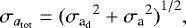 \begin{eqnarray*} {\sigma}_{{a}_{\textrm{tot}}} = {({{\sigma}_{\textrm{a}_{\textrm{d}}}}^{2} &#x002B; {{\sigma}_{\textrm{a}}}^{2})}^{1/2} ,\end{eqnarray*}