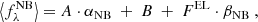 $$ \begin{aligned}&\left\langle f_\lambda ^\mathrm{NB} \right\rangle = A\cdot \alpha _{\rm NB}\ +\ B\ +\ F^\mathrm{EL}\cdot \beta _{\rm NB}\ ,\end{aligned} $$