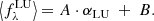 $$ \begin{aligned}&\left\langle f_\lambda ^\mathrm{LU} \right\rangle = A\cdot \alpha _{\rm LU}\ +\ B. \end{aligned} $$