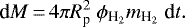\begin{equation*} \textrm{d}M\,{=}\,4\pi R_{\textrm{p}}^2\; \phi_{{\textrm{H}_2}} m_{{\textrm{H}_2}} \; \textrm{d}t.\end{equation*}