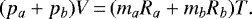 \begin{equation*}(p_a&#x002B;p_b)V\,{=}\,(m_aR_a &#x002B; m_b R_b)T. \end{equation*}