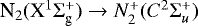 $\textrm{N}_2(\textrm{X}^1\Sigma_{\textrm{g}}^+) \to N_2^+(C^2\Sigma_u^+)$