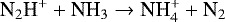 \begin{align*} &\textrm{N}_{2}\textrm{H}^{+} + \textrm{NH}_{3} \rightarrow {\textrm{NH}}_{4}^{+} + \textrm{N}_{2} \end{align*}