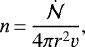 \begin{equation*} n\,{=}\,\frac{\dot{\mathcal{N}}}{4\pi r^2 v},\end{equation*}