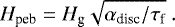 \begin{equation*} H_{\textrm{peb}} = H_{\textrm{g}} \sqrt{\alpha_{\textrm{disc}} / \tau_{\textrm{f}}} \. \end{equation*}
