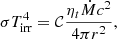 $$ \begin{aligned} \sigma T_{\rm irr}^4 = \mathcal{C} \frac{\eta _{t} \dot{M} c^2}{4 \pi r^2}, \end{aligned} $$