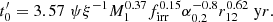 $$ \begin{aligned} t_0^{\prime }=3.57 \; \psi \xi ^{-1} M_1^{0.37} f_{\rm irr}^{0.15} \alpha _{0.2}^{-0.8} r_{12}^{0.62} \; \mathrm yr. \end{aligned} $$