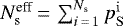 $N^{\textrm{eff}}_{\rm{s}}\,{=}\,\sum_{{i\,{=}\,1}}^{N_{\textrm{s}}} p^{\mathrm{i}}_{\mathrm{S}}$
