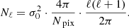 $$ \begin{aligned} N_\ell =\sigma _0^2 \cdot \frac{4\pi }{N_{\text{pix}}} \cdot \frac{\ell (\ell +1)}{2\pi }. \end{aligned} $$
