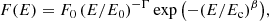 $$ \begin{aligned} F(E)=F_0 \left({E}/{E_0}\right)^{-\Gamma } \exp {\left(-({E}/{E_{\rm c}})^{\beta }\right)} ,\end{aligned} $$