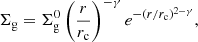 $$ \begin{aligned} \Sigma _{\mathrm{g}} = \Sigma _{\mathrm{g}}^0 \left( \frac{r}{r_{\rm c}} \right)^{-\gamma } e^{-(r/r_{\rm c})^{2-\gamma }}, \end{aligned} $$