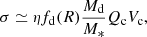 $$ \begin{aligned} \sigma \simeq \eta f_{\rm d}(R){M_{\rm d}\over M_*}Q_{\rm c}V_{\rm c}, \end{aligned} $$