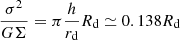 $$ \begin{aligned} {\sigma ^2\over {G}\Sigma }=\pi {h\over r_{\rm d}}R_{\rm d}\simeq 0.138 R_{\rm d} \end{aligned} $$