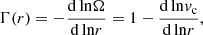 $$ \begin{aligned} \Gamma (r) = -{\mathrm{d\,ln}\Omega \over \mathrm{d\,ln}r}=1 -{\mathrm{d\,ln}v_{\rm c}\over \mathrm{d\,ln}r}, \end{aligned} $$
