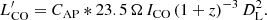 $$ \begin{aligned} L^{\prime }_{\rm CO} = C_{\rm AP} * 23.5\,\Omega \,I_{\rm CO}\,(1 + z)^{-3}\,D_{\rm L}^2. \end{aligned} $$