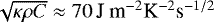 $\sqrt{\kappa\rho C}\approx 70\,\textrm{J m}^{-2} \textrm{K}^{-2} \textrm{s}^{-1/2} $