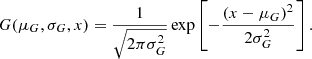 $$ \begin{aligned} G(\mu _{G}, \sigma _{G}, x) = \frac{1}{\sqrt{2\pi \sigma _{G}^2}} \exp \left[ -\frac{(x-\mu _{G})^2}{2\sigma _{G}^2}\right]. \end{aligned} $$