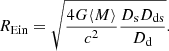 $$ \begin{aligned} R_\mathrm{Ein} =\sqrt{\frac{4 G \langle M \rangle }{c^2} \frac{D_\mathrm{s} D_\mathrm{ds} }{D_\mathrm{d} }}. \end{aligned} $$